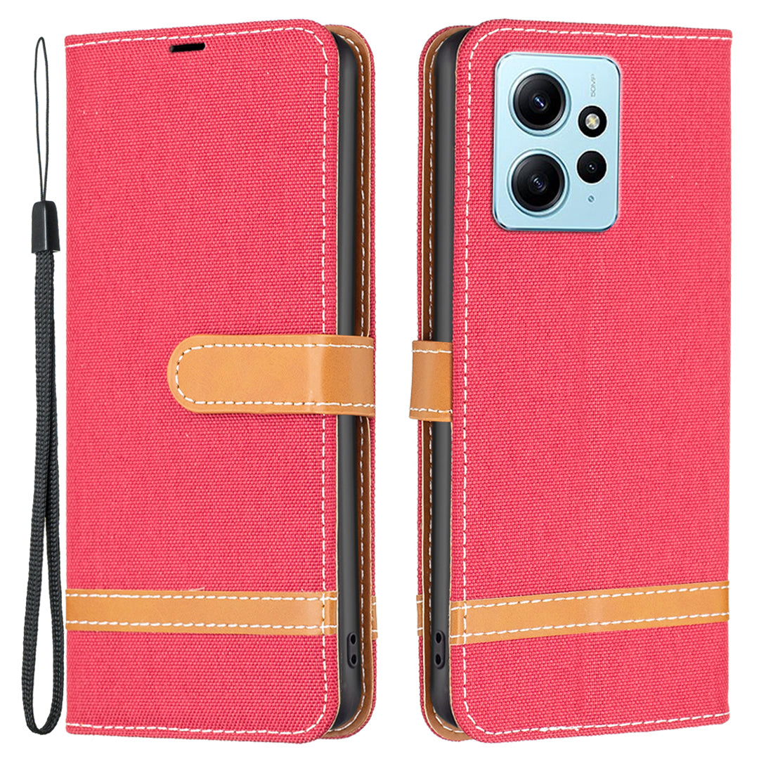 For Xiaomi Redmi Note 12 4G Jeans Cloth Splicing PU Leather Phone Cover Phone Case with Stand Wallet