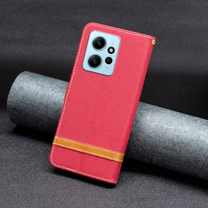 For Xiaomi Redmi Note 12 4G Jeans Cloth Splicing PU Leather Phone Cover Phone Case with Stand Wallet