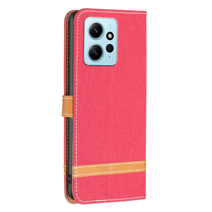 For Xiaomi Redmi Note 12 4G Jeans Cloth Splicing PU Leather Phone Cover Phone Case with Stand Wallet