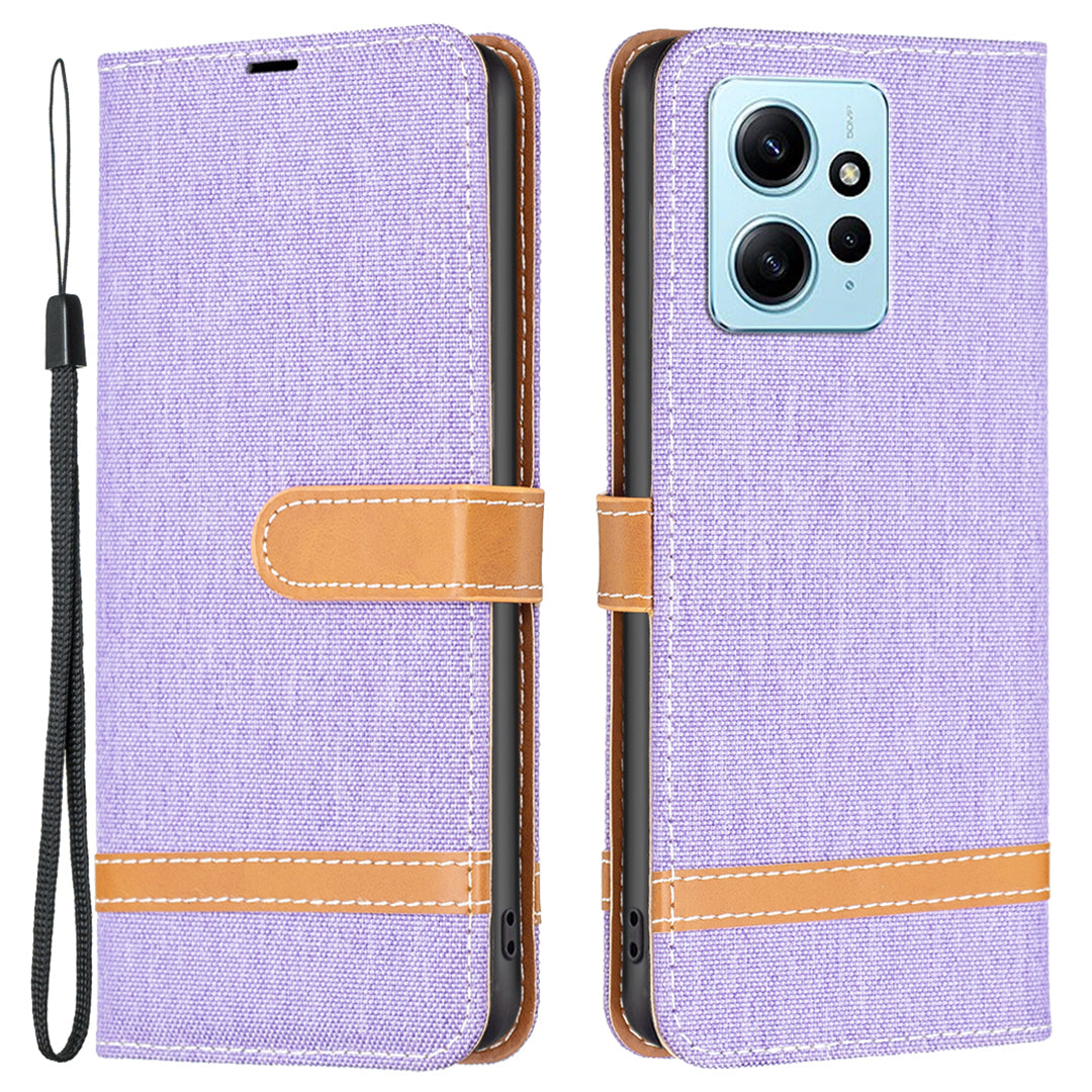 For Xiaomi Redmi Note 12 4G Jeans Cloth Splicing PU Leather Phone Cover Phone Case with Stand Wallet