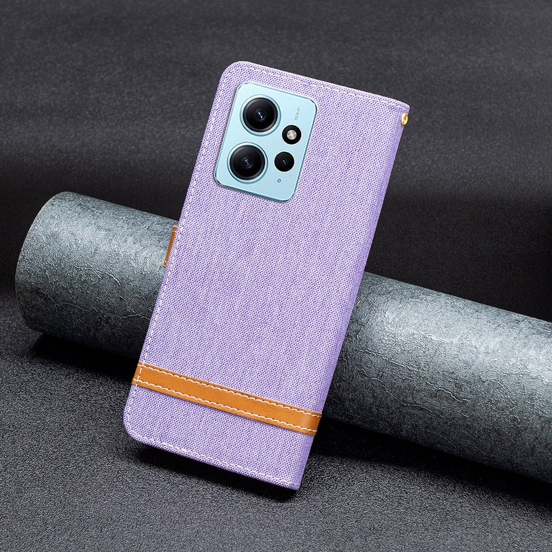For Xiaomi Redmi Note 12 4G Jeans Cloth Splicing PU Leather Phone Cover Phone Case with Stand Wallet