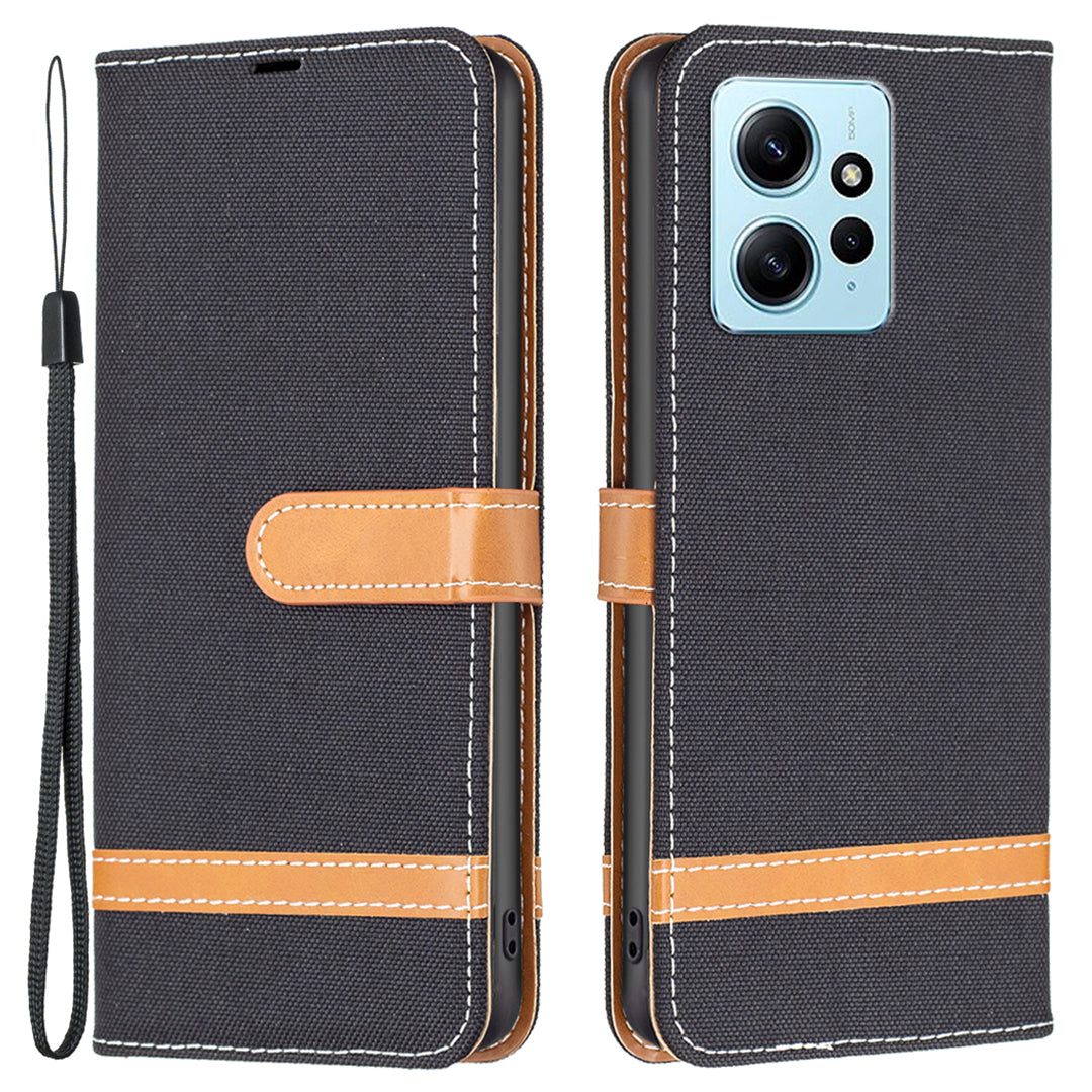For Xiaomi Redmi Note 12 4G Jeans Cloth Splicing PU Leather Phone Cover Phone Case with Stand Wallet