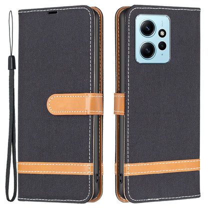 For Xiaomi Redmi Note 12 4G Jeans Cloth Splicing PU Leather Phone Cover Phone Case with Stand Wallet