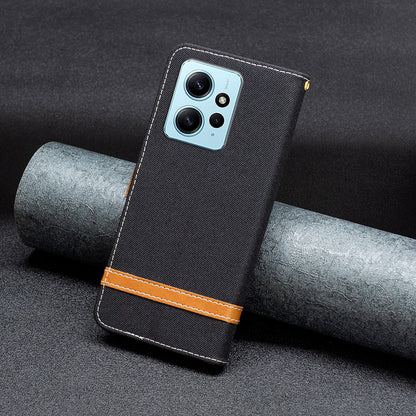For Xiaomi Redmi Note 12 4G Jeans Cloth Splicing PU Leather Phone Cover Phone Case with Stand Wallet