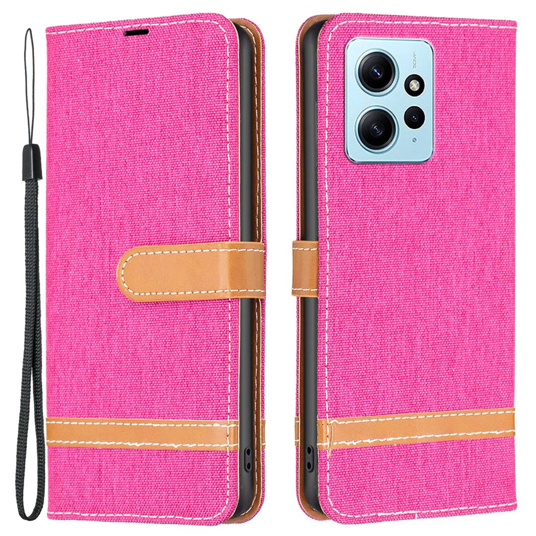 For Xiaomi Redmi Note 12 4G Jeans Cloth Splicing PU Leather Phone Cover Phone Case with Stand Wallet
