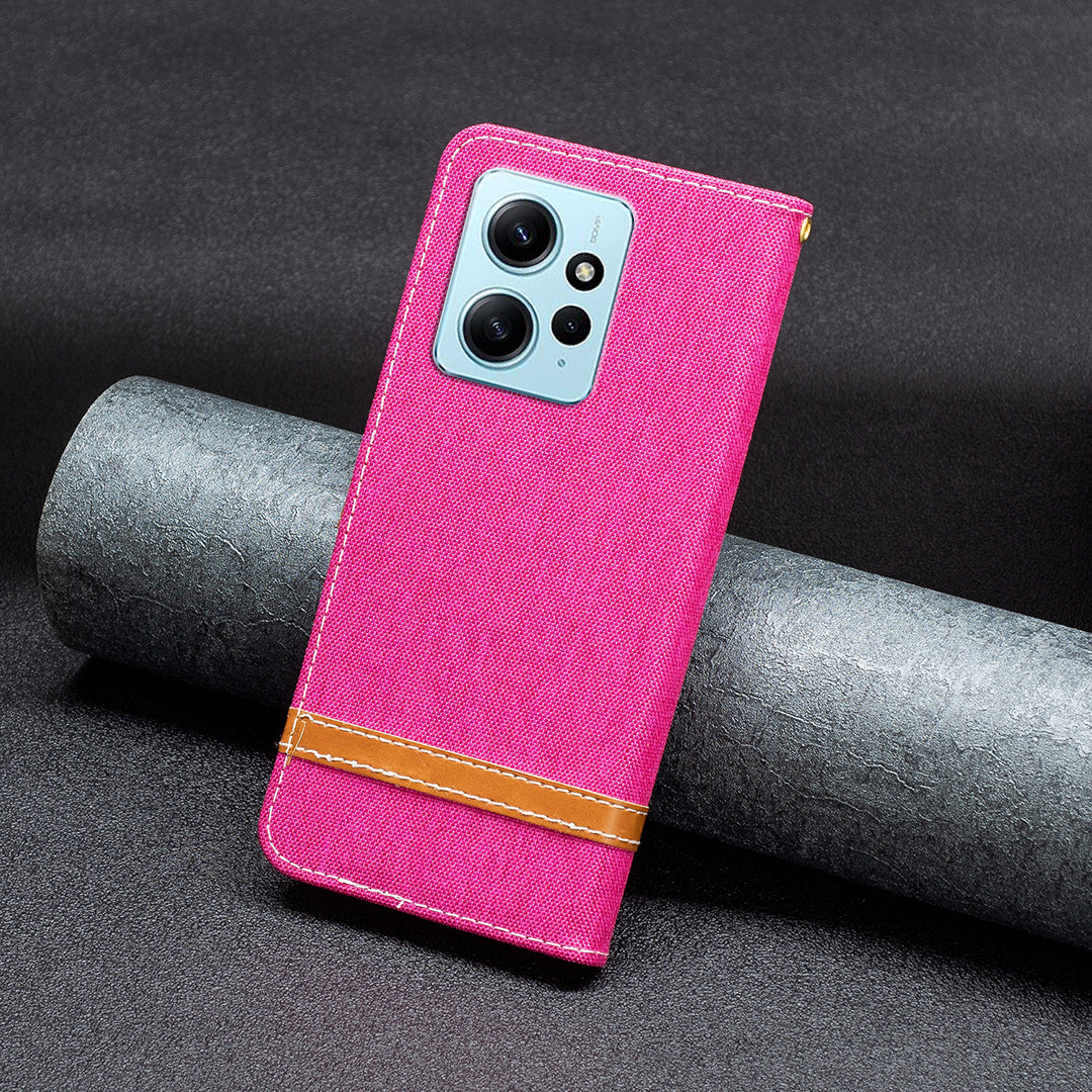 For Xiaomi Redmi Note 12 4G Jeans Cloth Splicing PU Leather Phone Cover Phone Case with Stand Wallet