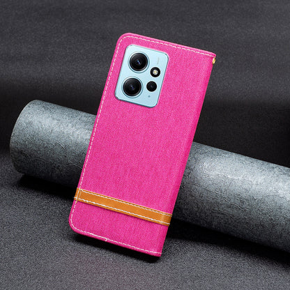 For Xiaomi Redmi Note 12 4G Jeans Cloth Splicing PU Leather Phone Cover Phone Case with Stand Wallet