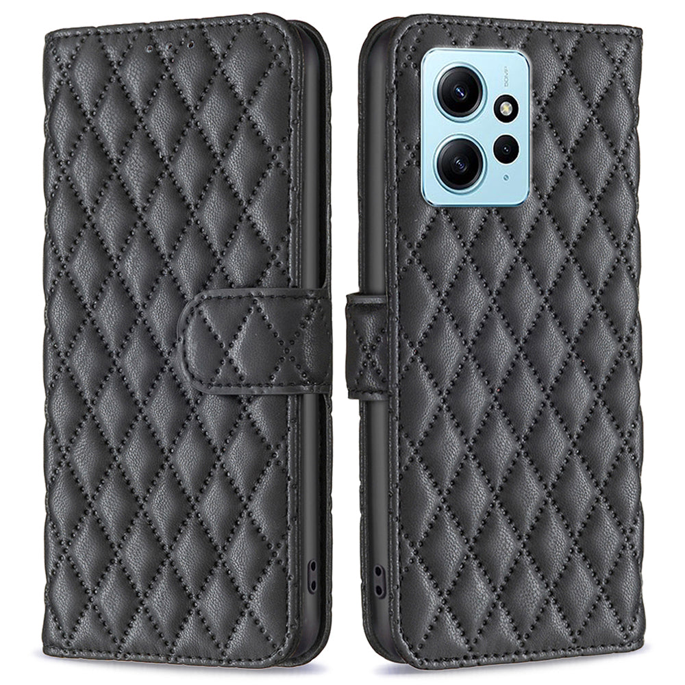 BINFEN COLOR BF Style-14 PU Leather Phone Case for Xiaomi Redmi Note 12 4G Stand Wallet Phone Cover