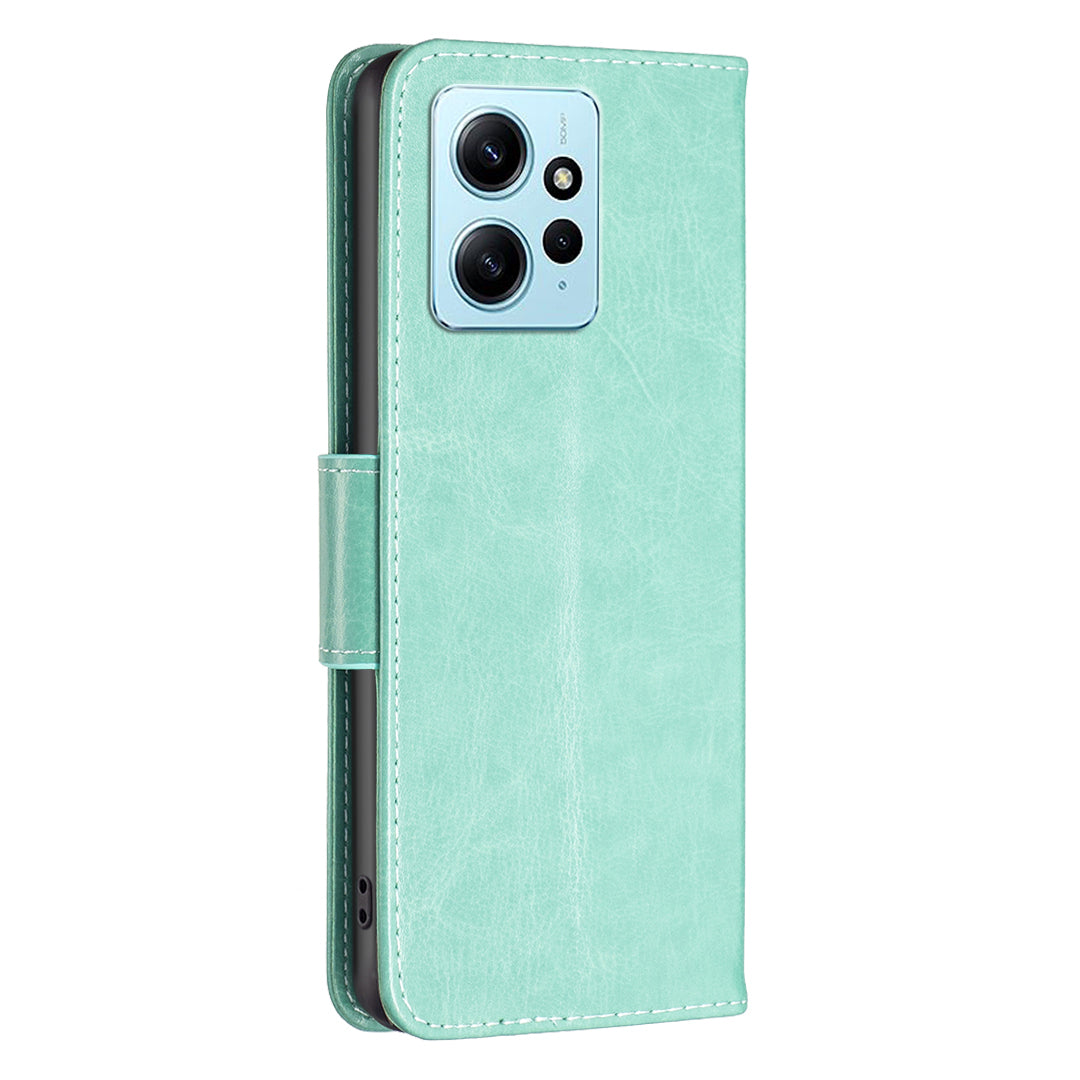 Wallet Stand Case for Xiaomi Redmi Note 12 4G Butterfly Imprinted Leather Phone Cover with Strap