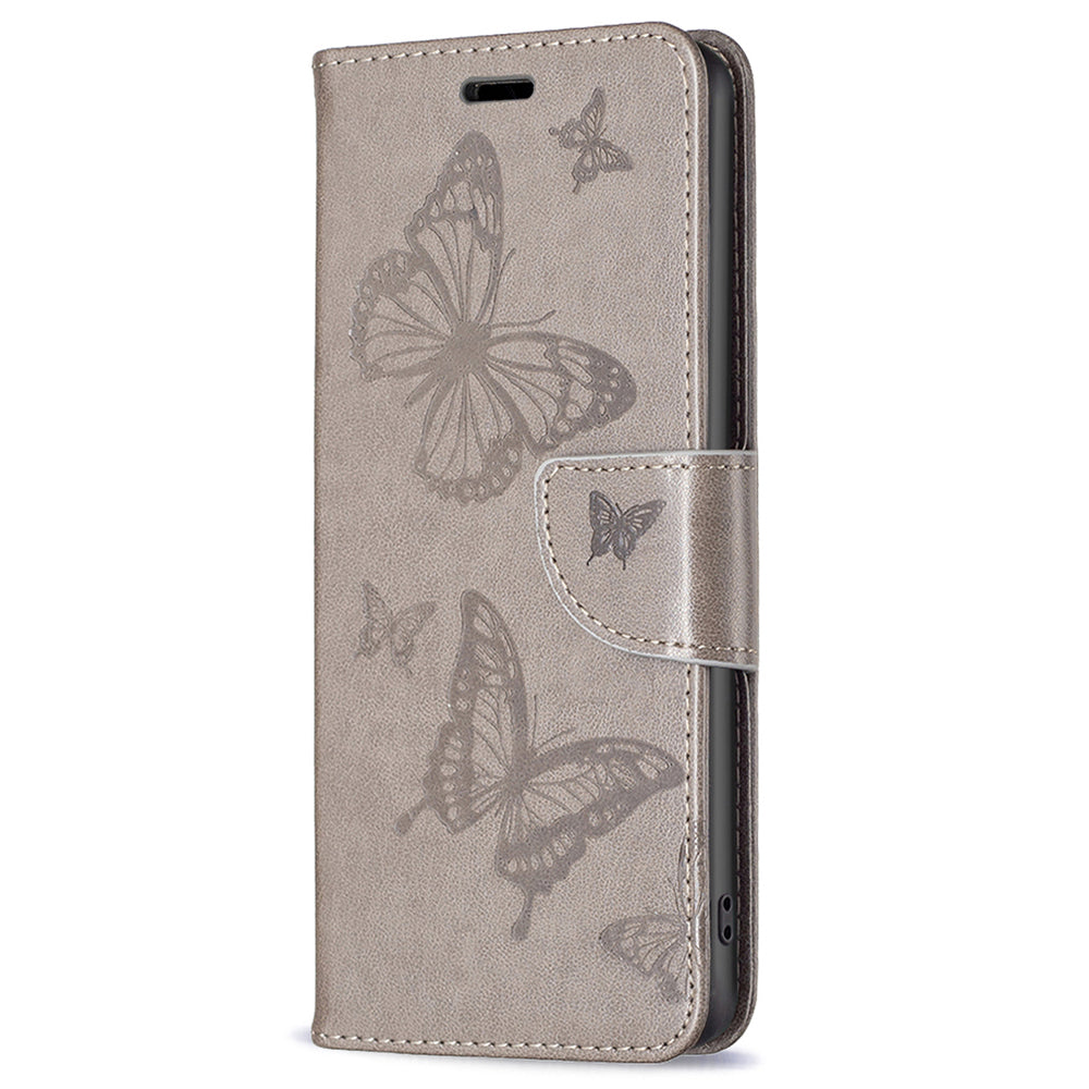 Wallet Stand Case for Xiaomi Redmi Note 12 4G Butterfly Imprinted Leather Phone Cover with Strap