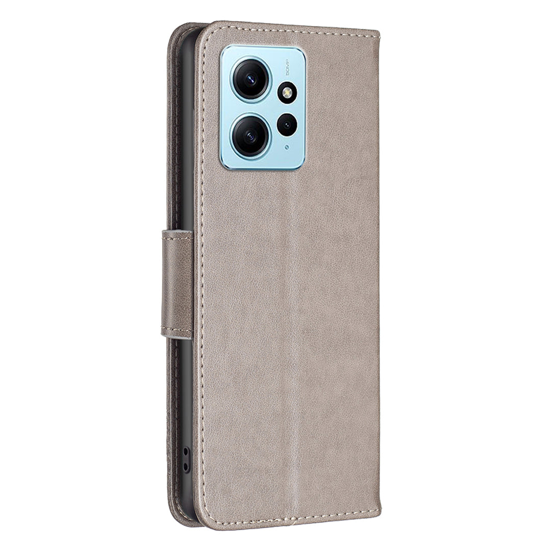 Wallet Stand Case for Xiaomi Redmi Note 12 4G Butterfly Imprinted Leather Phone Cover with Strap