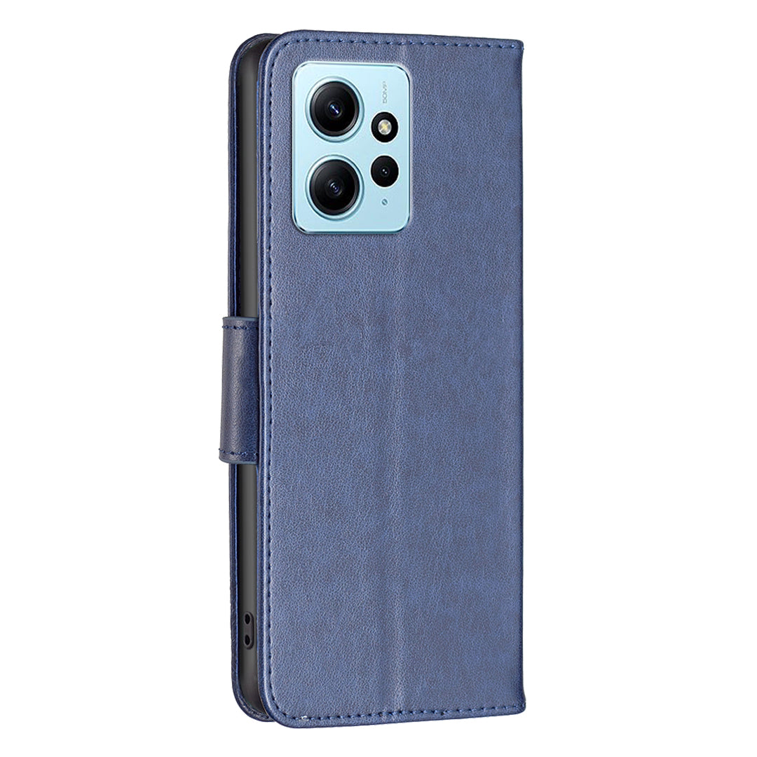 Wallet Stand Case for Xiaomi Redmi Note 12 4G Butterfly Imprinted Leather Phone Cover with Strap