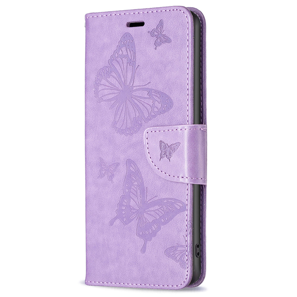 Wallet Stand Case for Xiaomi Redmi Note 12 4G Butterfly Imprinted Leather Phone Cover with Strap