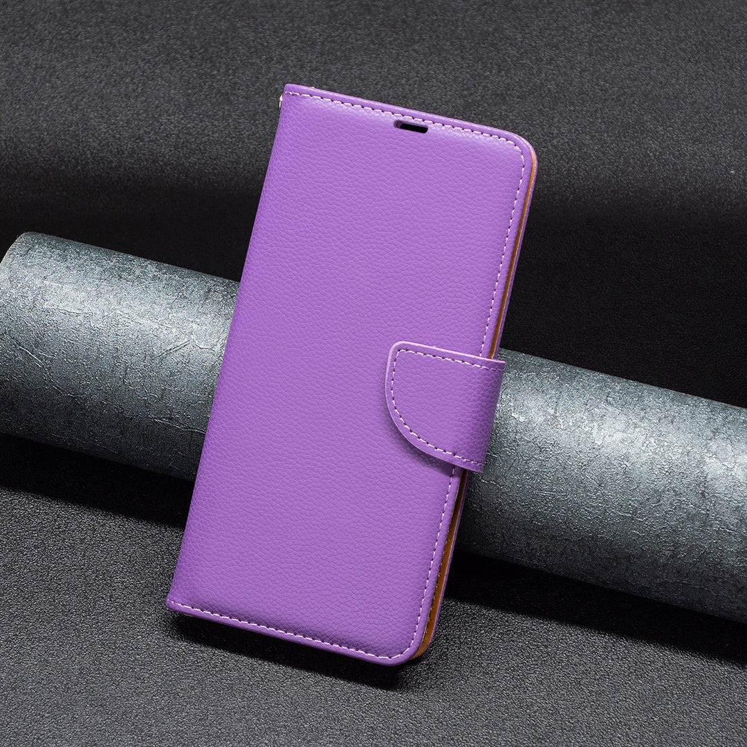 Wallet Cover for Xiaomi Redmi Note 12 4G PU Leather Litchi Texture Flip Stand Phone Case with Strap