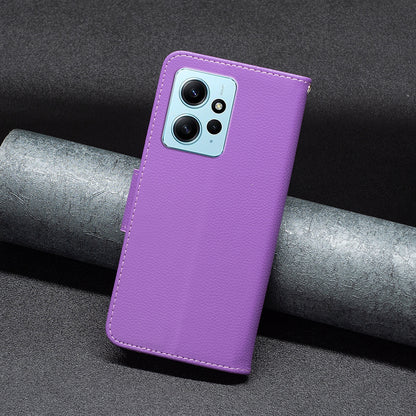 Wallet Cover for Xiaomi Redmi Note 12 4G PU Leather Litchi Texture Flip Stand Phone Case with Strap