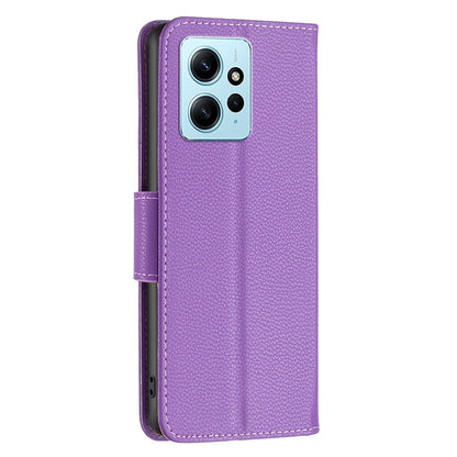 Wallet Cover for Xiaomi Redmi Note 12 4G PU Leather Litchi Texture Flip Stand Phone Case with Strap