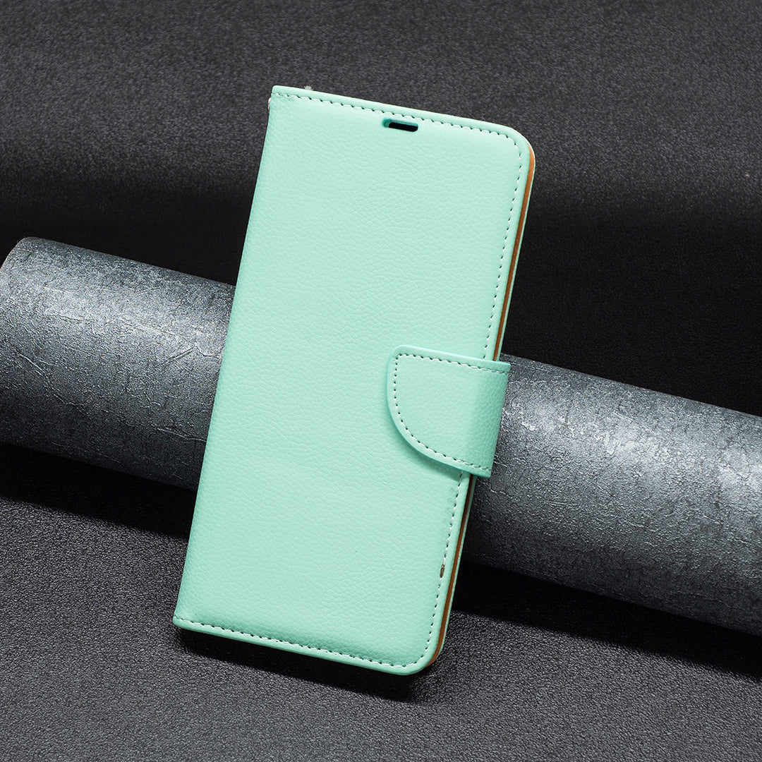 Wallet Cover for Xiaomi Redmi Note 12 4G PU Leather Litchi Texture Flip Stand Phone Case with Strap