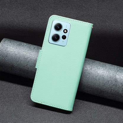 Wallet Cover for Xiaomi Redmi Note 12 4G PU Leather Litchi Texture Flip Stand Phone Case with Strap