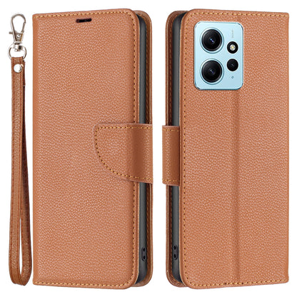 Wallet Cover for Xiaomi Redmi Note 12 4G PU Leather Litchi Texture Flip Stand Phone Case with Strap