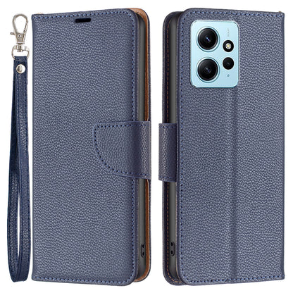Wallet Cover for Xiaomi Redmi Note 12 4G PU Leather Litchi Texture Flip Stand Phone Case with Strap