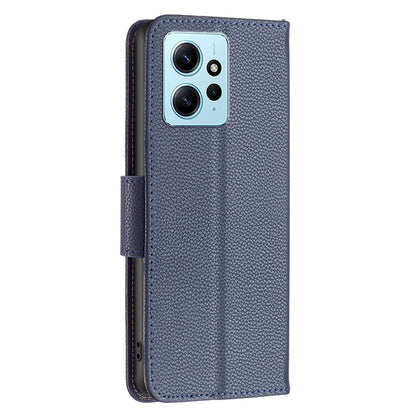 Wallet Cover for Xiaomi Redmi Note 12 4G PU Leather Litchi Texture Flip Stand Phone Case with Strap