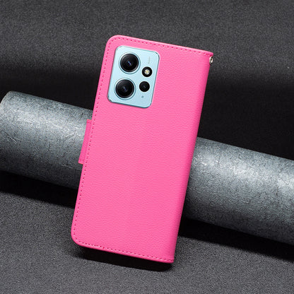 Wallet Cover for Xiaomi Redmi Note 12 4G PU Leather Litchi Texture Flip Stand Phone Case with Strap