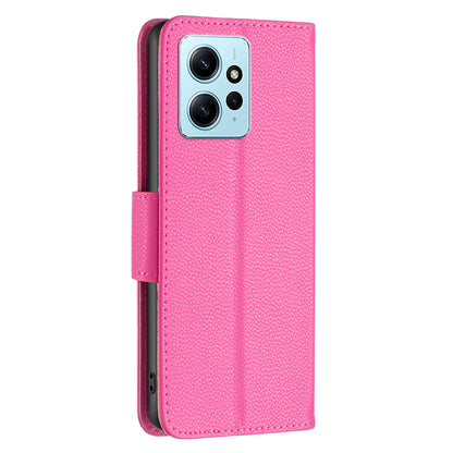 Wallet Cover for Xiaomi Redmi Note 12 4G PU Leather Litchi Texture Flip Stand Phone Case with Strap