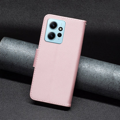Wallet Cover for Xiaomi Redmi Note 12 4G PU Leather Litchi Texture Flip Stand Phone Case with Strap