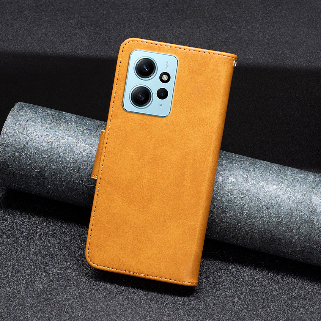 Wallet Shell for Xiaomi Redmi Note 12 4G Solid Color Shockproof Stand Case Textured PU Leather Phone Cover