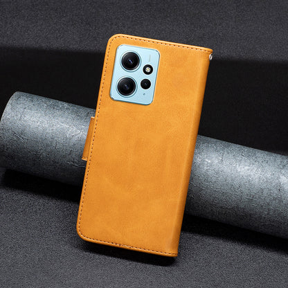 Wallet Shell for Xiaomi Redmi Note 12 4G Solid Color Shockproof Stand Case Textured PU Leather Phone Cover