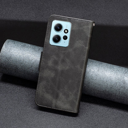 Wallet Shell for Xiaomi Redmi Note 12 4G Solid Color Shockproof Stand Case Textured PU Leather Phone Cover