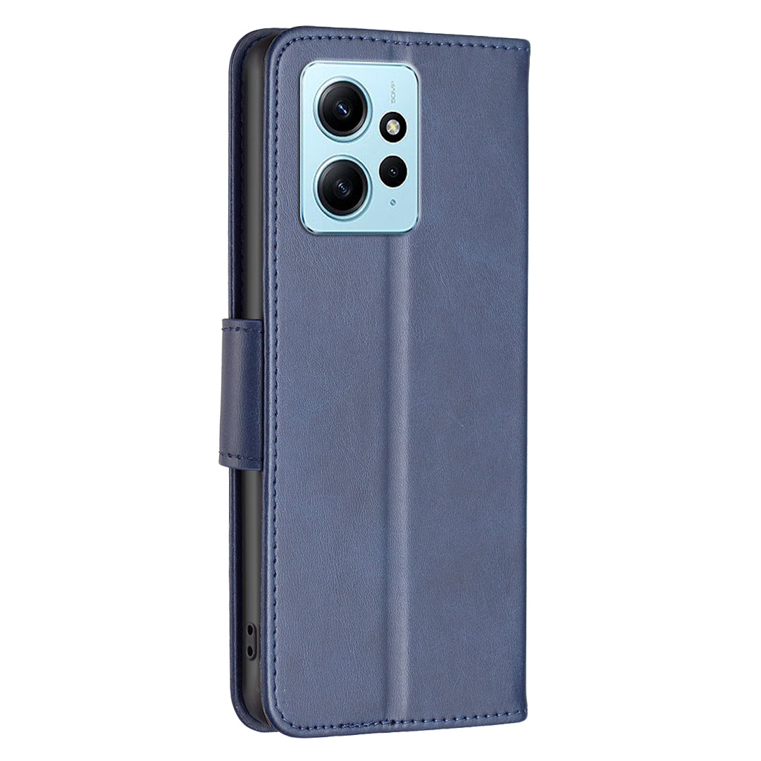 Wallet Shell for Xiaomi Redmi Note 12 4G Solid Color Shockproof Stand Case Textured PU Leather Phone Cover