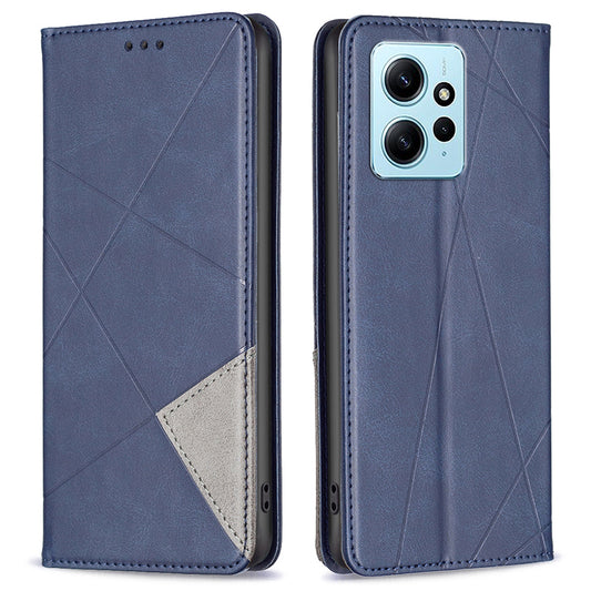 Phone Shell for Xiaomi Redmi Note 12 4G PU Leather Card Holder Splicing Imprinting Pattern Stand Cover