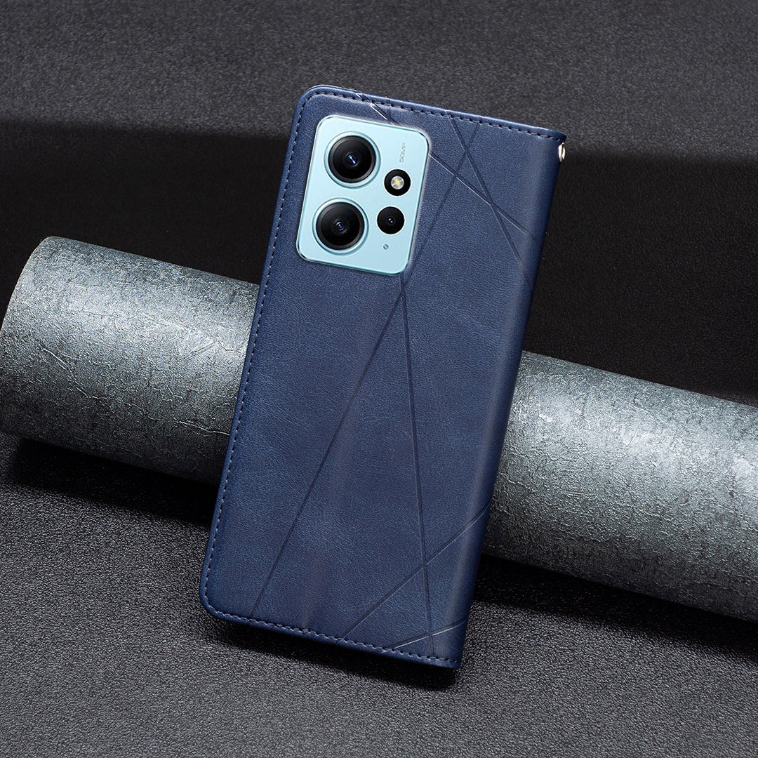 Phone Shell for Xiaomi Redmi Note 12 4G PU Leather Card Holder Splicing Imprinting Pattern Stand Cover