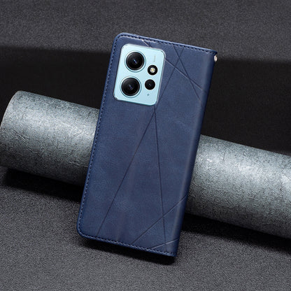 Phone Shell for Xiaomi Redmi Note 12 4G PU Leather Card Holder Splicing Imprinting Pattern Stand Cover