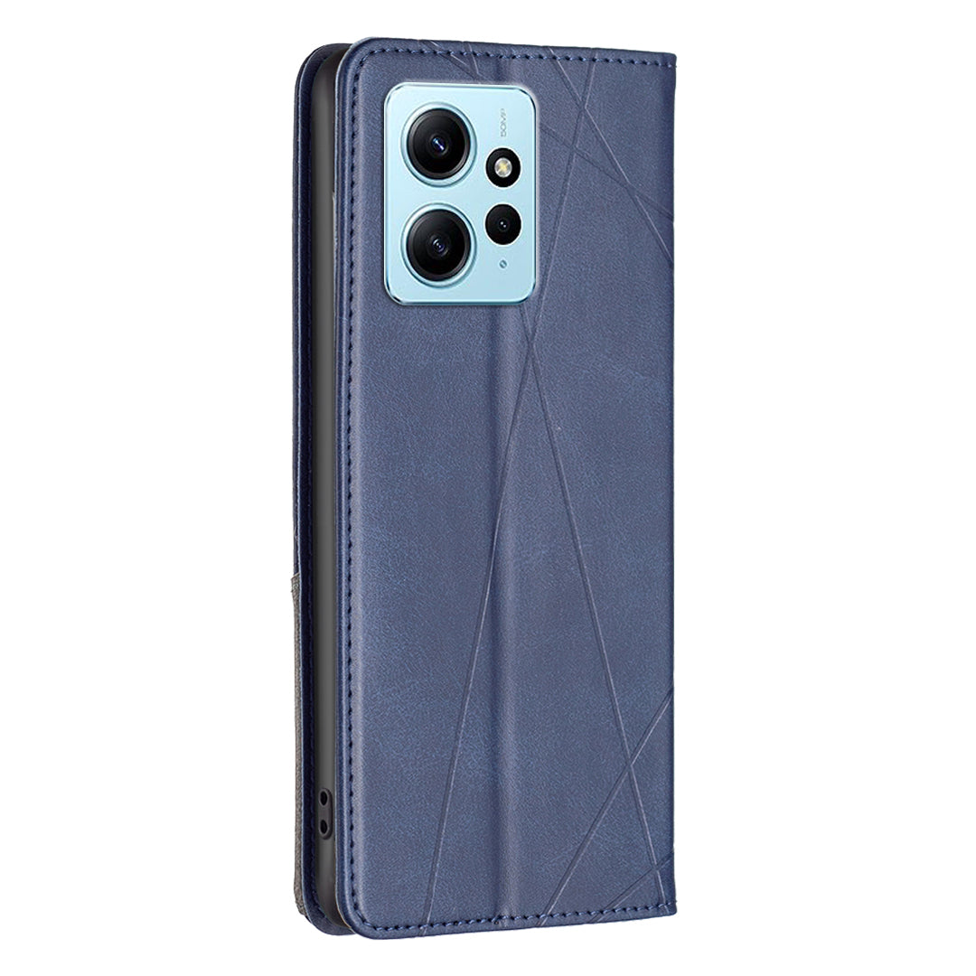 Phone Shell for Xiaomi Redmi Note 12 4G PU Leather Card Holder Splicing Imprinting Pattern Stand Cover