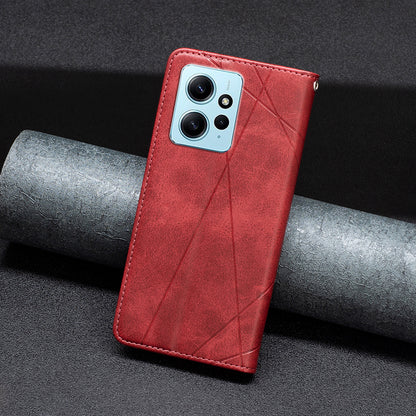 Phone Shell for Xiaomi Redmi Note 12 4G PU Leather Card Holder Splicing Imprinting Pattern Stand Cover