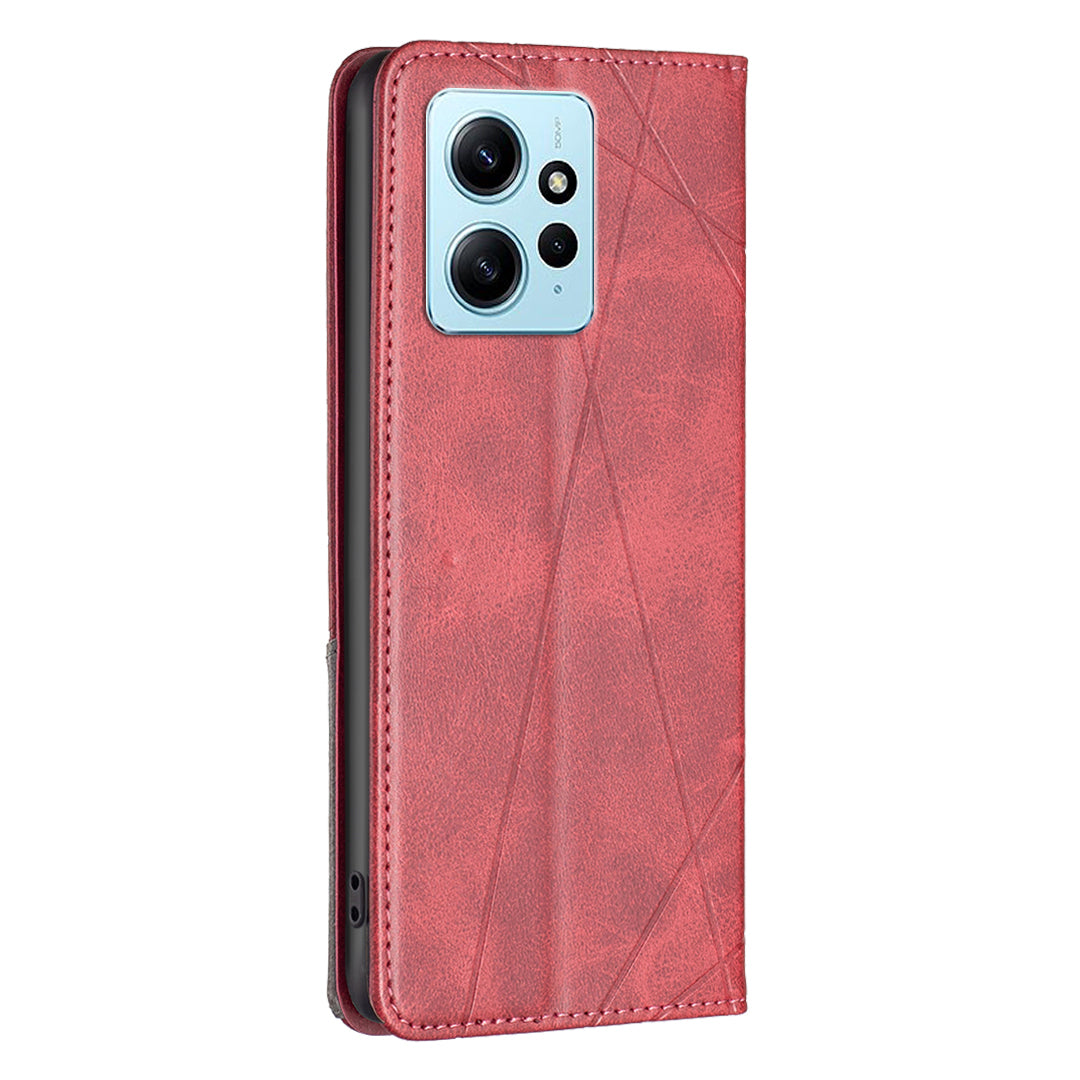 Phone Shell for Xiaomi Redmi Note 12 4G PU Leather Card Holder Splicing Imprinting Pattern Stand Cover