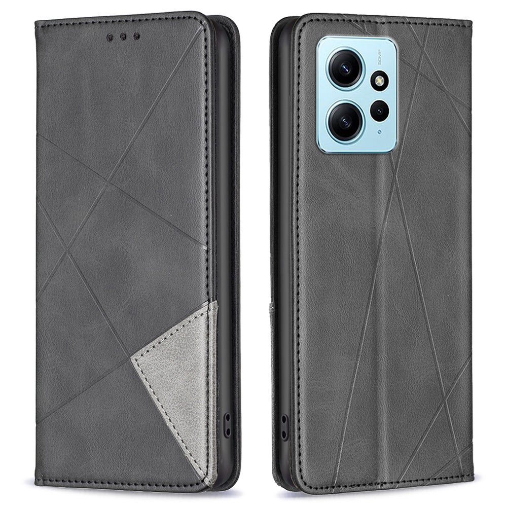 Phone Shell for Xiaomi Redmi Note 12 4G PU Leather Card Holder Splicing Imprinting Pattern Stand Cover