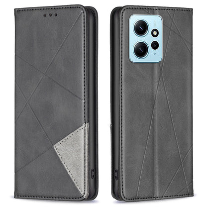 Phone Shell for Xiaomi Redmi Note 12 4G PU Leather Card Holder Splicing Imprinting Pattern Stand Cover