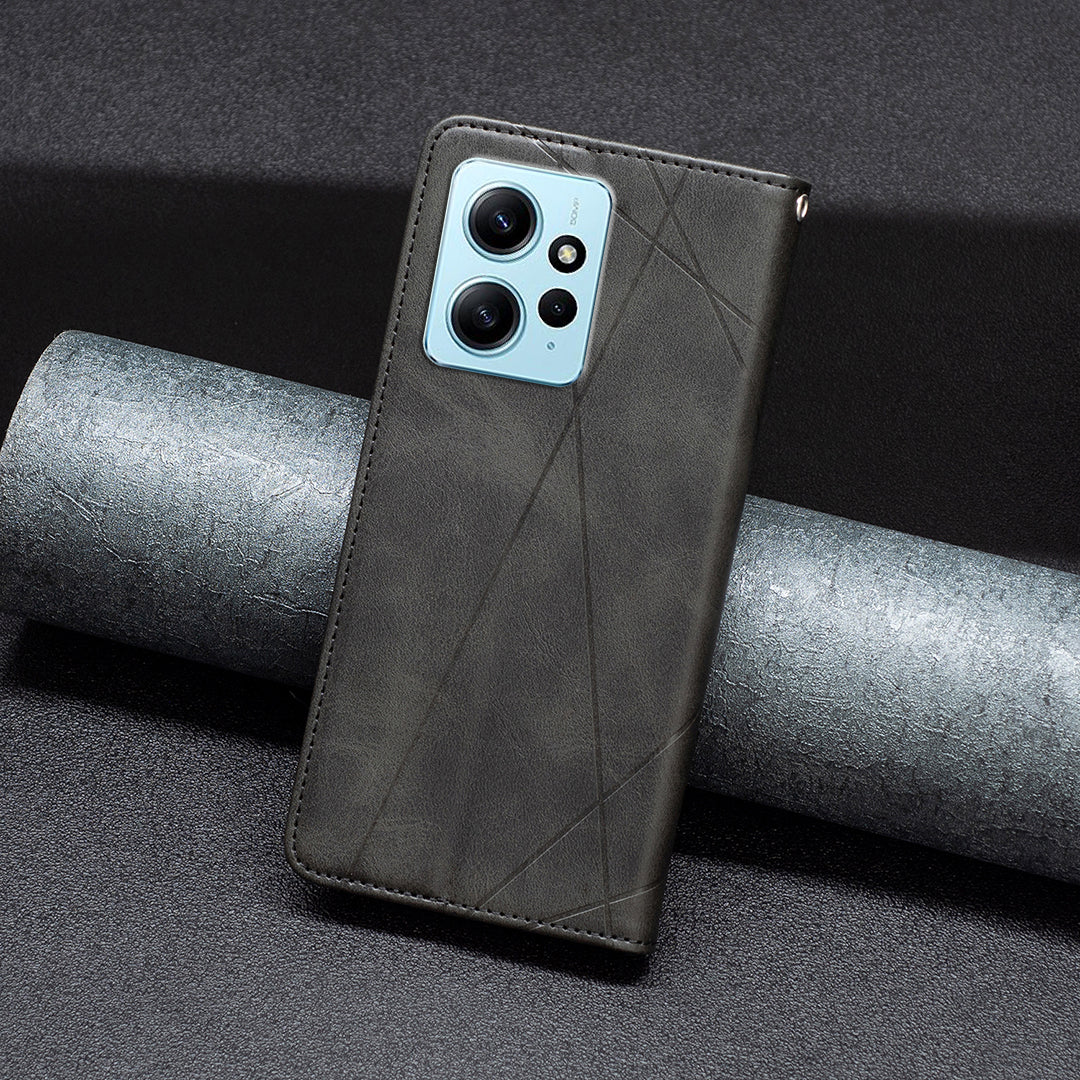 Phone Shell for Xiaomi Redmi Note 12 4G PU Leather Card Holder Splicing Imprinting Pattern Stand Cover