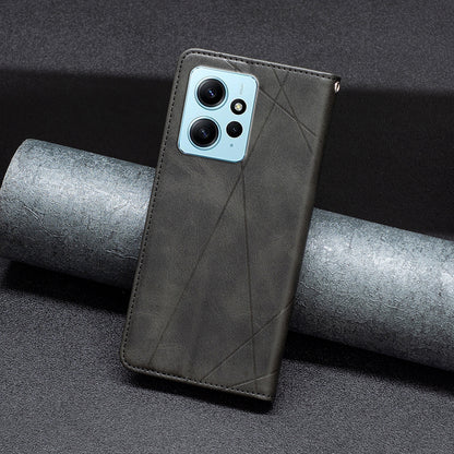 Phone Shell for Xiaomi Redmi Note 12 4G PU Leather Card Holder Splicing Imprinting Pattern Stand Cover