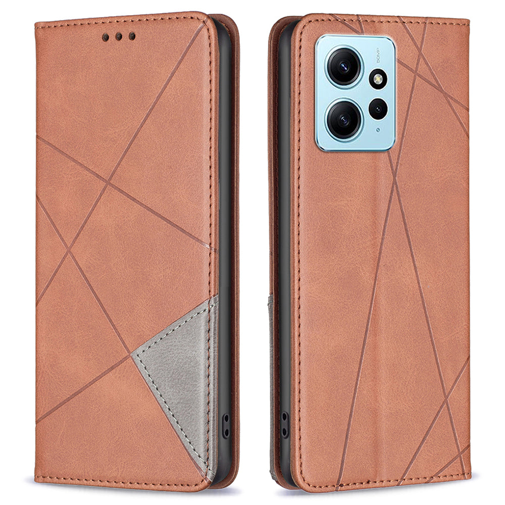 Phone Shell for Xiaomi Redmi Note 12 4G PU Leather Card Holder Splicing Imprinting Pattern Stand Cover