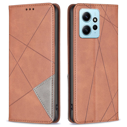 Phone Shell for Xiaomi Redmi Note 12 4G PU Leather Card Holder Splicing Imprinting Pattern Stand Cover