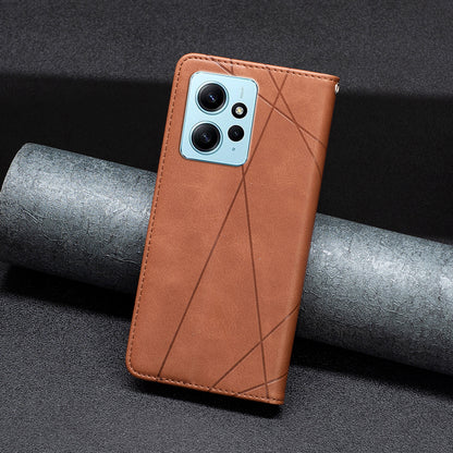 Phone Shell for Xiaomi Redmi Note 12 4G PU Leather Card Holder Splicing Imprinting Pattern Stand Cover