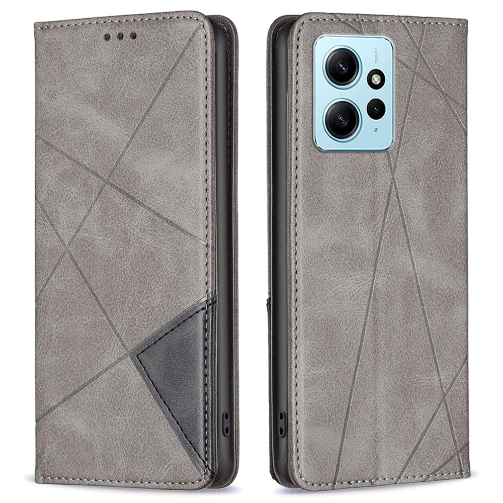 Phone Shell for Xiaomi Redmi Note 12 4G PU Leather Card Holder Splicing Imprinting Pattern Stand Cover