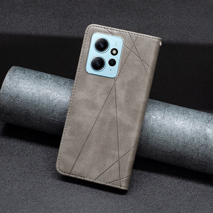 Phone Shell for Xiaomi Redmi Note 12 4G PU Leather Card Holder Splicing Imprinting Pattern Stand Cover