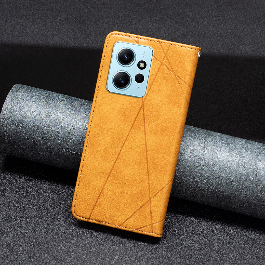 Phone Shell for Xiaomi Redmi Note 12 4G PU Leather Card Holder Splicing Imprinting Pattern Stand Cover