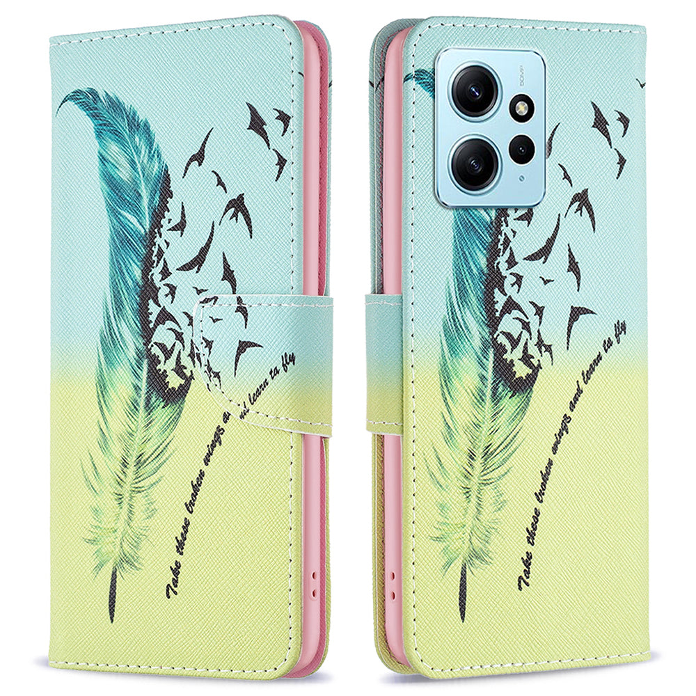 For Xiaomi Redmi Note 12 4G Anti-drop Pattern Printing Phone Case PU Leather Wallet Stand Cover