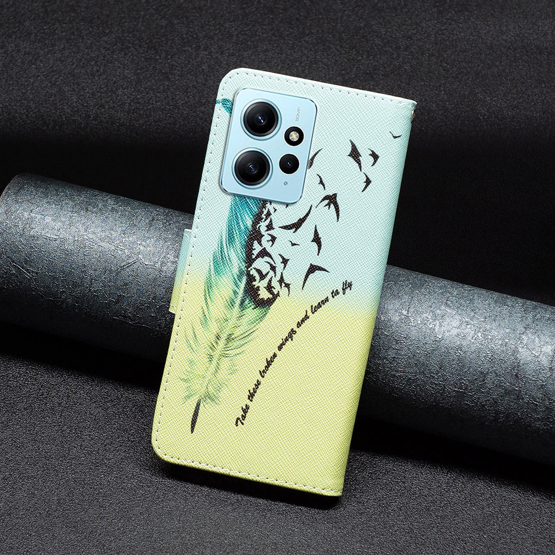 For Xiaomi Redmi Note 12 4G Anti-drop Pattern Printing Phone Case PU Leather Wallet Stand Cover